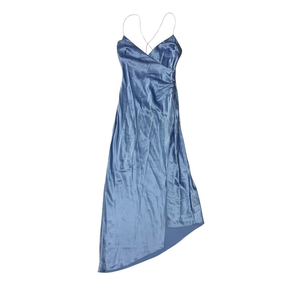 SER.O.YA NWT Emma Silk Dress Size Small Blue Slip Midi Revolve Side Slit Satin